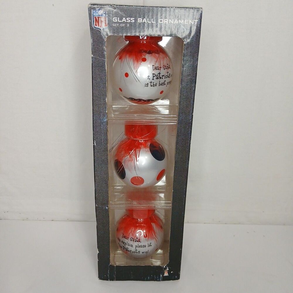 NFL New England Patriots Christmas Holiday Ornaments 3 Glass Ball Decorations